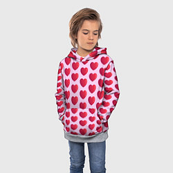 Толстовка-худи детская Красные сердца на розовом фоне, цвет: 3D-меланж — фото 2
