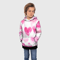 Толстовка-худи детская Акварельные розовые сердечки, цвет: 3D-черный — фото 2