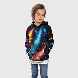 Толстовка-худи детская Неоновые разноцветные перья, цвет: 3D-белый — фото 2
