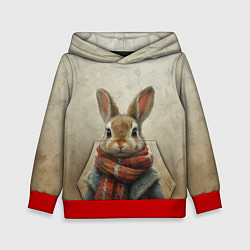Толстовка-худи детская Кролик в шарфе, цвет: 3D-красный