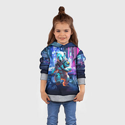 Толстовка-худи детская Белый медведь в мегаполисе - киберпанк, цвет: 3D-меланж — фото 2
