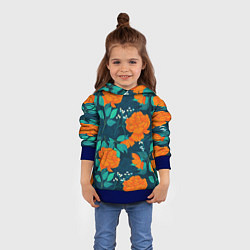Толстовка-худи детская Паттерн с оранжевыми цветами, цвет: 3D-синий — фото 2