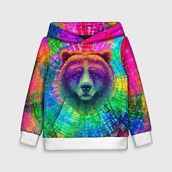 Толстовка-худи детская Цветной медведь, цвет: 3D-белый