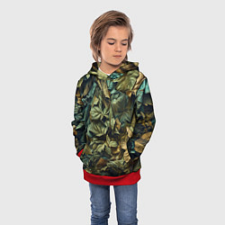 Толстовка-худи детская Реалистичный камуфляж из листьев, цвет: 3D-красный — фото 2