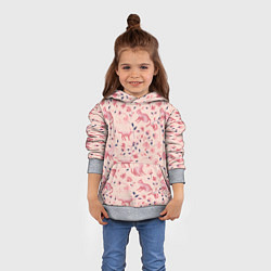 Толстовка-худи детская Розовый паттерн с цветами и котиками, цвет: 3D-меланж — фото 2