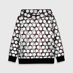 Толстовка-худи детская Киберпанк узор из шестиугольников красный, цвет: 3D-черный