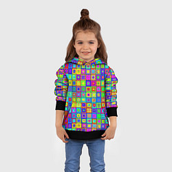 Толстовка-худи детская Узор из разноцветных квадратов, цвет: 3D-черный — фото 2