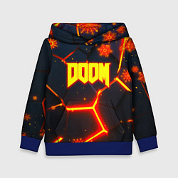 Толстовка-худи детская Doom плиты лого в огне, цвет: 3D-синий