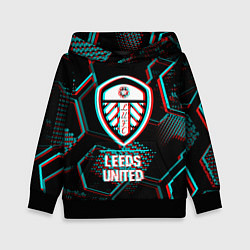 Толстовка-худи детская Leeds United FC в стиле glitch на темном фоне, цвет: 3D-черный
