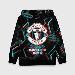 Толстовка-худи детская Manchester United FC в стиле glitch на темном фоне, цвет: 3D-черный