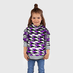 Толстовка-худи детская Фиолетовые треугольники и квадраты на белом фоне, цвет: 3D-меланж — фото 2
