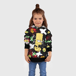 Толстовка-худи детская Барт Симпсон на фоне баксов, цвет: 3D-черный — фото 2