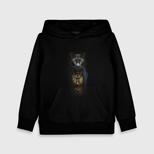 Детская толстовка Ягуар в костюме на черном фоне / 3D-Черный – фото 1