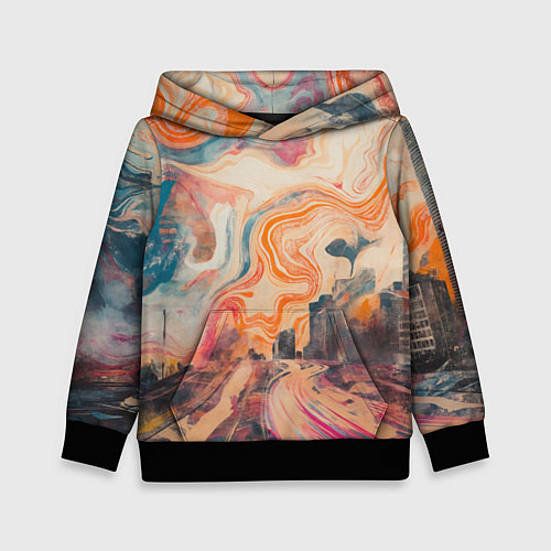 Детская толстовка Абстрактный город и разноцветные краски / 3D-Черный – фото 1