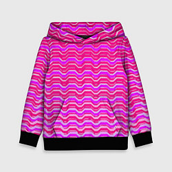 Толстовка-худи детская Розовые линии и белые полосы, цвет: 3D-черный