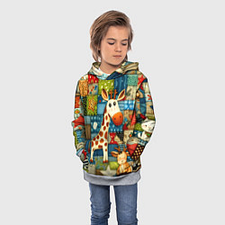 Толстовка-худи детская Жираф и компания - пэчворк нейросеть, цвет: 3D-меланж — фото 2