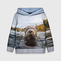 Толстовка-худи детская Выдра смотрит из воды, цвет: 3D-меланж