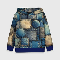 Толстовка-худи детская Denim patchwork - ai art, цвет: 3D-синий