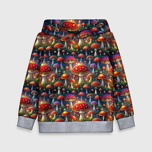 Детская толстовка Красные мухоморы в лесу паттерн / 3D-Меланж – фото 1
