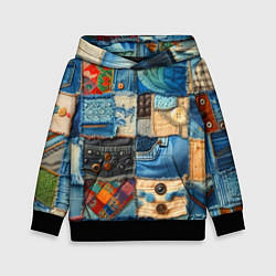 Толстовка-худи детская Vanguard denim patchwork - ai art, цвет: 3D-черный