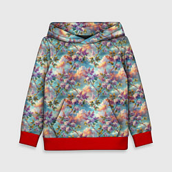 Толстовка-худи детская Объемная сирень паттерн, цвет: 3D-красный