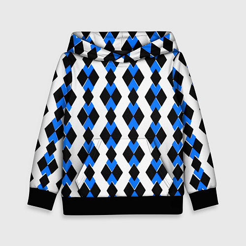 Детская толстовка Чёрные и синие ромбы на белом фоне / 3D-Черный – фото 1