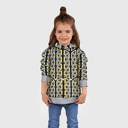 Толстовка-худи детская Жёлто-белые треугольники на чёрном фоне, цвет: 3D-меланж — фото 2