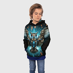 Толстовка-худи детская Величественная кибернетическая сова на фоне футури, цвет: 3D-синий — фото 2