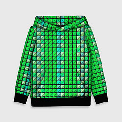 Толстовка-худи детская Зелёные плитки и чёрная обводка, цвет: 3D-черный