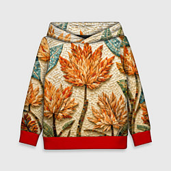 Толстовка-худи детская Мозаика осенняя листва в теплых тонах, цвет: 3D-красный