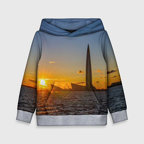 Детская толстовка Здание Лахта-центра на фоне заката Санкт-Петербург / 3D-Меланж – фото 1