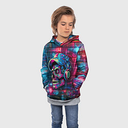 Толстовка-худи детская Кибер чувак череп на фоне граффити - нейросеть, цвет: 3D-меланж — фото 2