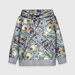 Толстовка-худи детская Банкноты сто долларов, цвет: 3D-меланж
