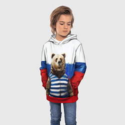 Толстовка-худи детская Медведь и флаг России, цвет: 3D-красный — фото 2
