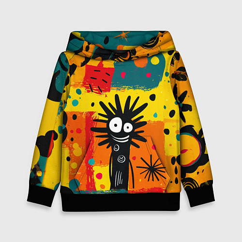 Детская толстовка Красочная абстракция с черным персонажем / 3D-Черный – фото 1