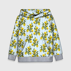 Детская толстовка Ветка летних лимонов - голубые полосы