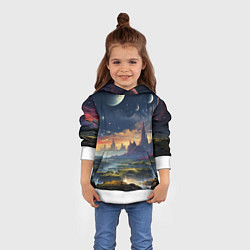 Толстовка-худи детская Космический фантазийный мир на другой планете, цвет: 3D-белый — фото 2