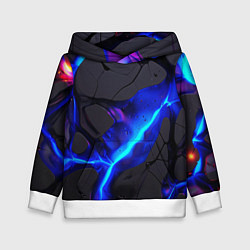 Толстовка-худи детская Темный синий неон из разлома плит, цвет: 3D-белый