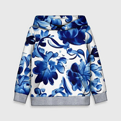 Толстовка-худи детская Гжель акварель, цвет: 3D-меланж