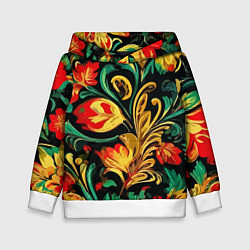 Толстовка-худи детская Хохлома акварель, цвет: 3D-белый