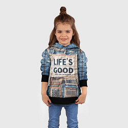Толстовка-худи детская Жизнь хороша-пэчворк, цвет: 3D-черный — фото 2