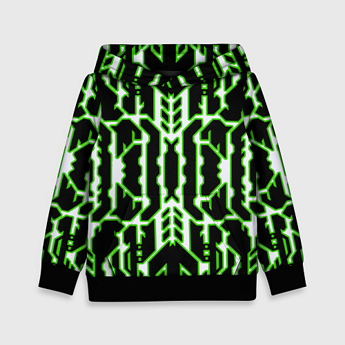 Детская толстовка Техно белые линии с зелёной обводкой на чёрном фон / 3D-Черный – фото 1