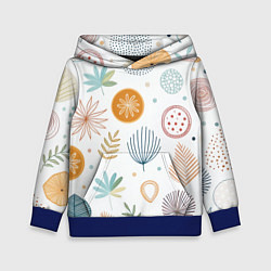 Толстовка-худи детская Листья и узоры, цвет: 3D-синий