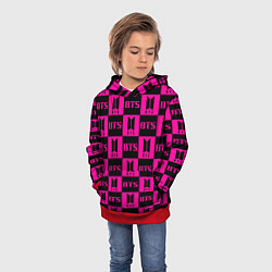 Толстовка-худи детская BTS pattern pink logo, цвет: 3D-красный — фото 2