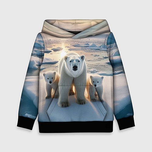 Детская толстовка Polar bear with her cubs - ai art / 3D-Черный – фото 1