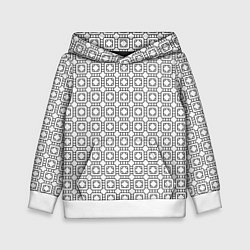 Толстовка-худи детская Черный геометрический узор на белом фоне, цвет: 3D-белый