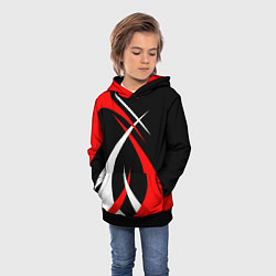 Толстовка-худи детская Красные и белые линии, цвет: 3D-черный — фото 2