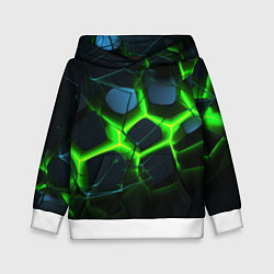 Толстовка-худи детская Зеленый неон и разлом плит, цвет: 3D-белый