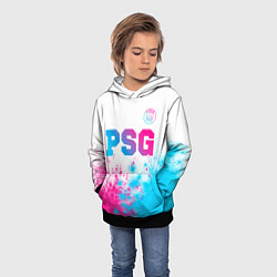 Толстовка-худи детская PSG neon gradient style посередине, цвет: 3D-черный — фото 2