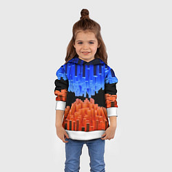 Толстовка-худи детская Стягивающиеся в центре синие и оранжевые блоки, цвет: 3D-белый — фото 2